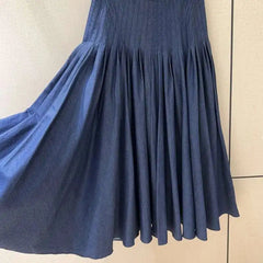 Fashion Pleated Denim Skirt Women's High Waisted Large Swing Long Skirts 2025 Summer New Tide voguable