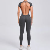 Voguable One-piece Yoga Padded Backless Suit Female Rompers Quick Dry Yoga Clothing Workout Bodysuits Scrunch Sports Jumpsuit Women voguable
