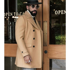 New European and American clothing, British men's medium length long sleeved woolen coat, autumn winter coat voguable