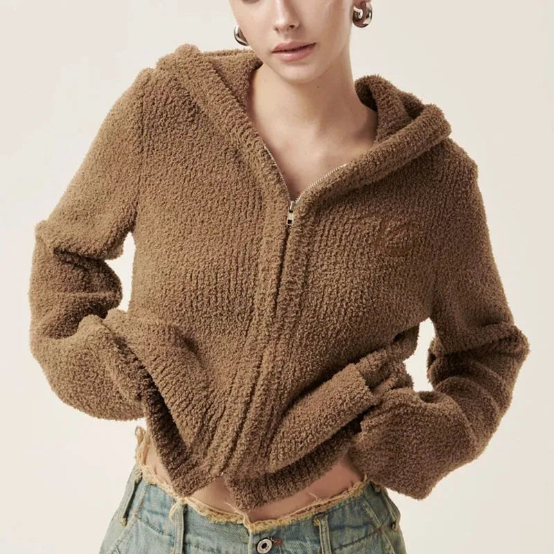 Autumn Winter Women Flare Sleeve Sweaters Coats Hooded Solid Zipper Pockets Vintage Lazy Wind Feather Down Cardigan Knit Tops voguable