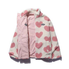 Love Print Lambswool Parkas Women Winter Double Sided Wear Thick Loose Zipper Casual Jacket Bf Harajuku Oversized Warm Outerwear voguable