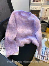 Autumn Winter Woman French Pullovers Gradient Sweater Long Sleeve O-neck Crop Pullovers Knitwears Korean Jerseys Designer Mohair Pbong