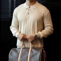 New Japanese Business Men Polo Sweater Light Luxury Knit Slim-fit Long Sleeve Pullover Premium Solid Color Basic Knitwear M-3XL voguable