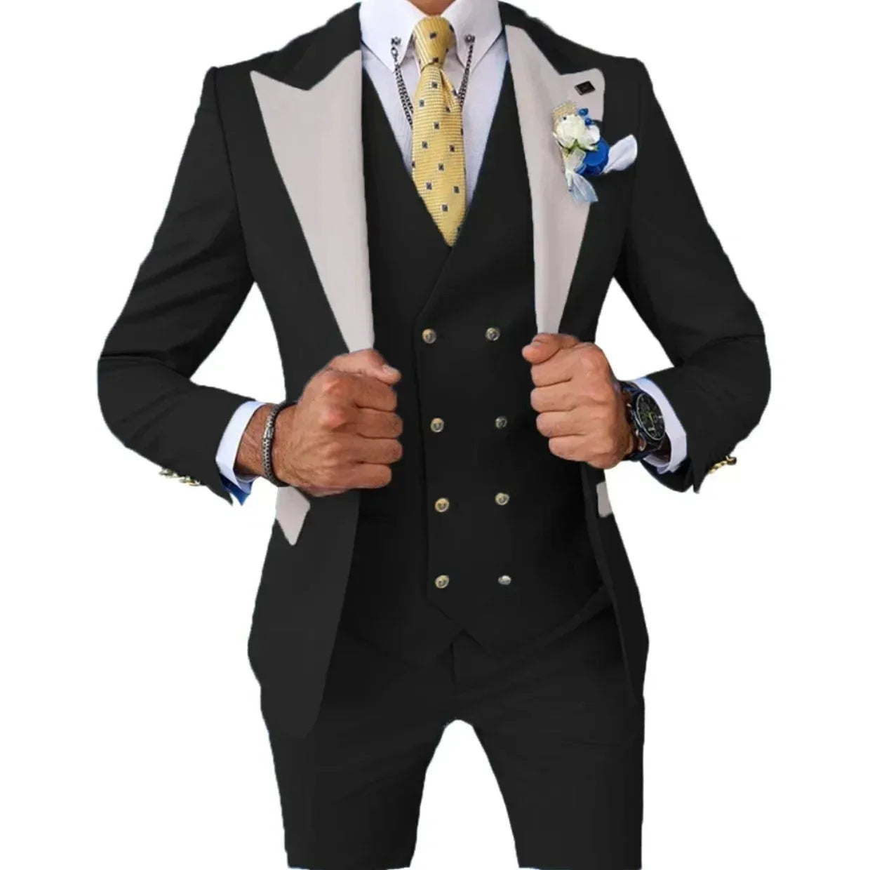 Voguable Color blockingSuit Men's Fashionable Gentleman Business Banquet US-style Formal Dress Casual Wedding (Blazer+Vest+Trousers) voguable