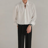 Black White Shirt Men Fashion Social Mens Dress Shirt Korean Loose Long Sleeved Shirt Mens Office Formal Shirts Ice Silk M-2XL voguable