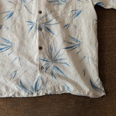 2025 New Chinese Breathable Sweat-absorbing Cotton Linen Japanese American Retro Bamboo Leaf Cuban Collar Shirt Ethnic Style Top voguable