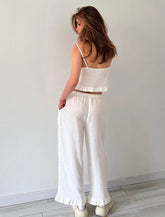 100% Cotton Ruffle Camisole And Loose Long Trouser Two Piece Set 2025 New Casual Summer Women Sets Homewear Sleepwear Pajamas voguable