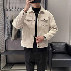 Autumn Winter New Fashion Turn-down Collar Long Sleeve Solid Jackets Men's Clothing Casual Korean Button Pockets Trend Youth Top voguable