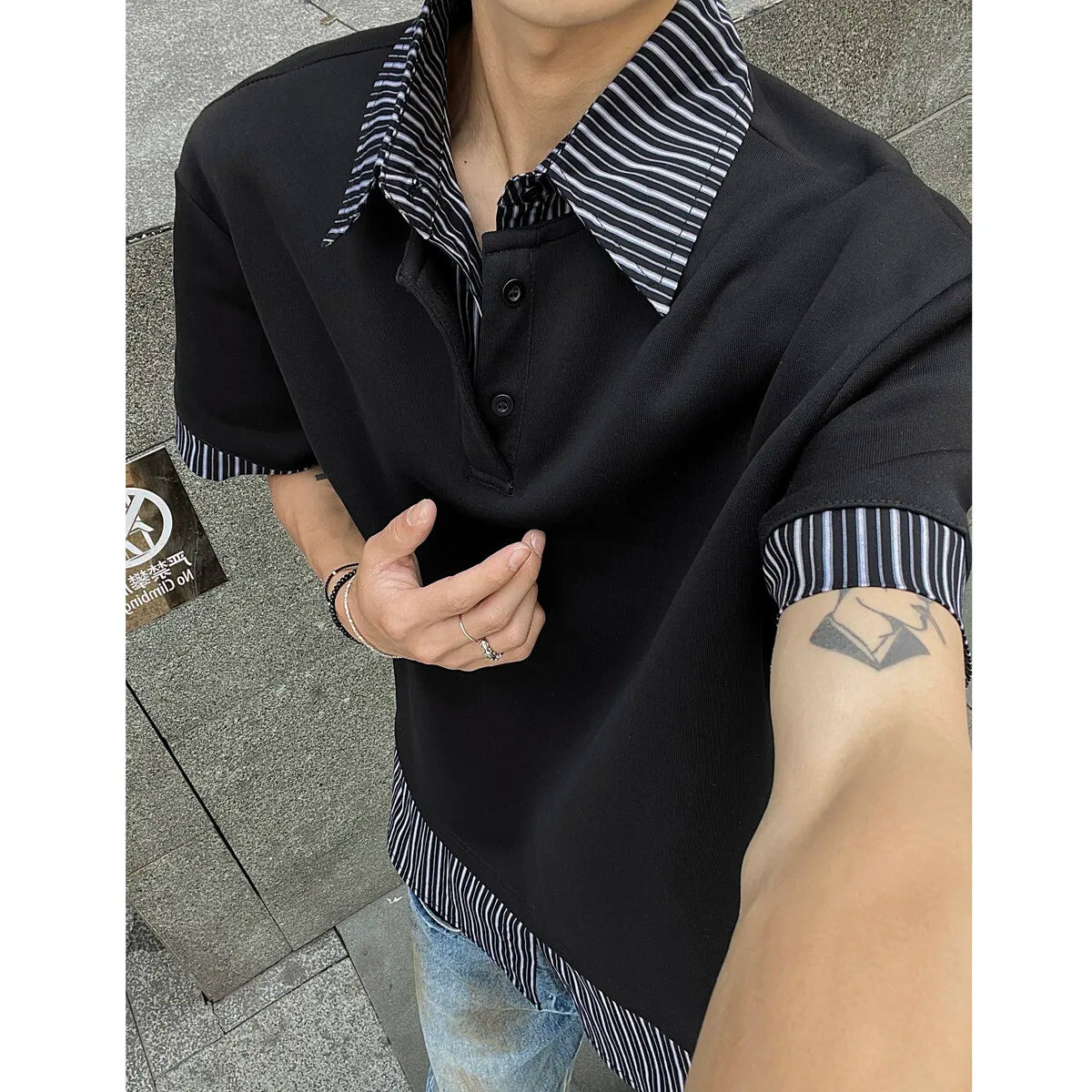 Men Striped Polo Shirt Slim Fit Fake Two Piece Tshirt Summer 2025 Fashion Trendy Mens Breathable Casual Turn Down Collar Tops voguable