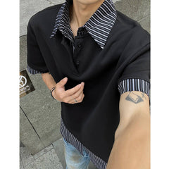 Men Striped Polo Shirt Slim Fit Fake Two Piece Tshirt Summer 2025 Fashion Trendy Mens Breathable Casual Turn Down Collar Tops voguable