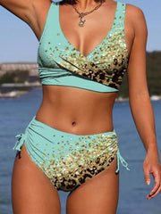 Voguable Drawstring V Neck High Waist Bikini Women Printed Swimwear Female Swimsuit Bathers Bathing Swimming Suit Beachwear Summer voguable