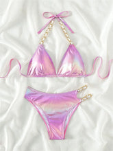 Voguable Push Up Bikini Micro Bikinis Set Pink Gradient Metal Strap Swimsuit Women Sexy Cut Out Bathing Suit High Waist Swimwear voguable