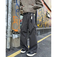 Mens Casual Workwear Cargo Pants Loose Fit Straight Wide Leg Multi Pocket Utility Tactical Outdoor Hiking Durable Heavy Duty voguable