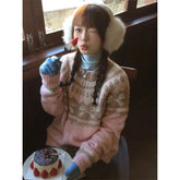 Vintage Print Knitted Cardigan Women Japanese Long Sleeve Sweater Outerwear Winter Aesthetic Pink Knitwear Korean Jumpers voguable