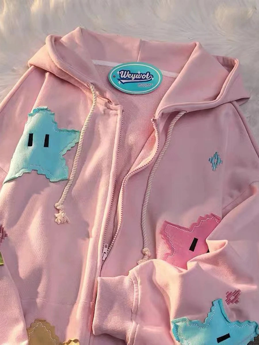 Women s Oversized Zip Up Hoodies Sweatshirts Y2K Clothes Cute Teen Girl Fall Casual Drawstring Jackets with Pockets voguable