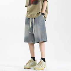 Voguable Denim Shorts Men's Summer Thin American Straight-leg Trendy Brand Loose Casual Five-point Pants voguable