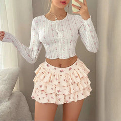 Women's Skirts 2025 Summer Hotsweet Ditsy Floral Mini High Waist A-Line Layered Dating Skirts voguable