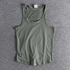 Voguable Summer New American Retro Sleeveless O-neck Soild Sleeve T-shirt Men's Fashion 100% Cotton Washed Old Casual Sports Vest Tops voguable
