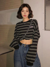 Voguable Sexy Cropped Y2K Striped Sweatshirts Women Harajuku Gothic Tops Vintage Streetwear Casual Bf Oversize Long Sleeve Pullover voguable