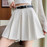Voguable Women High Waist Pleated Mini Skirt Summer Solid Color A Line Short Skirt Woman Korean Style Casual School Tennis Skirt No Belt voguable