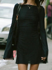 Sexy Mesh Mini Dress Women Backless Black Bodycon Dress Summer Elegant Long Sleeve Party Dress Female Slim Solid Chic Dresses voguable