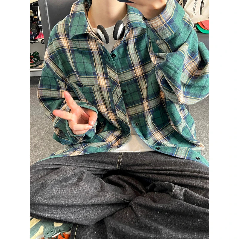 Spring Long Sleeved Shirt Men Oversized Retro Plaid Shirt Men Japanese Streetwear Loose Casual Shirt Mens Vintage Shirts M-3XL voguable