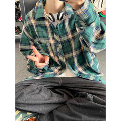 Spring Long Sleeved Shirt Men Oversized Retro Plaid Shirt Men Japanese Streetwear Loose Casual Shirt Mens Vintage Shirts M-3XL voguable