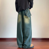 American Style Mopping Jeans Men's Women's Chic Pocket Retro Fashion Pants High Street Loose Casual Wide Leg Denim Pants