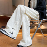 Voguable 2024 Spring New Splicing Design Causal Pants Original Solid Color Men's Stylish Street Loose Straight Trousers voguable