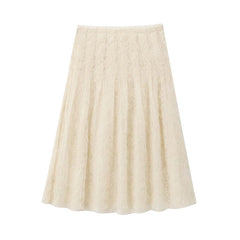 Women Semi-sheer Embroidered Sequin Skirt Vintage High Waist Pleated A-line Midi Skirts Faldas Mujer