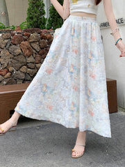 Women Floral Sweet Long Skirt Casual High Waist Elegant Loose Korean Skirts High Quality Lady Fashion Ball Gown Long Skirts voguable