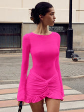 Ruffled Twist Skinny MIni Dress Women's Long Sleeve Patchwork High Waist Sexy Fashion Party Dress Female Y2k Bodycon Dress voguable