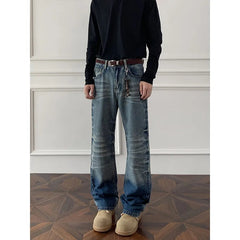 Mens Straight Leg Jeans Business Casual Vintage Blue Denim Pants for Middle Aged Man Classic Fit man trousers voguable