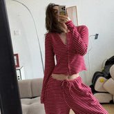 Women's Long-Sleeved Pajamas Two-Piece Set Fashion Leopard Print Round Collar Button Cardigan Set Slim Casual Long-sleeved Suit voguable