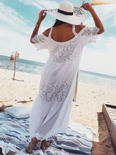 Voguable Bohemian Lace Patchwork Maxi Dresses Women Tunic Open Shoulder Sexy White Long Dress Holiday Strap Summer Pareos Hot voguable