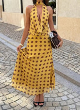 Voguable Spring/Summer New Women's Fashion Retro Elegant Wind Neck Deep V-Wave Dot Dress Women's Wear voguable