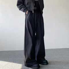 Voguable New Stylish Elegant Solid Color Suit Pants Men's 2024 Designer High Quality Loose Wide Leg Pleat Straight Trousers voguable