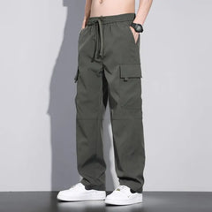 Spring Autumn New Fashion Solid Elastic Waist Casual Pants Men's Clothing Straight Thin Style Loose Sport All Match Chic Trouser voguable