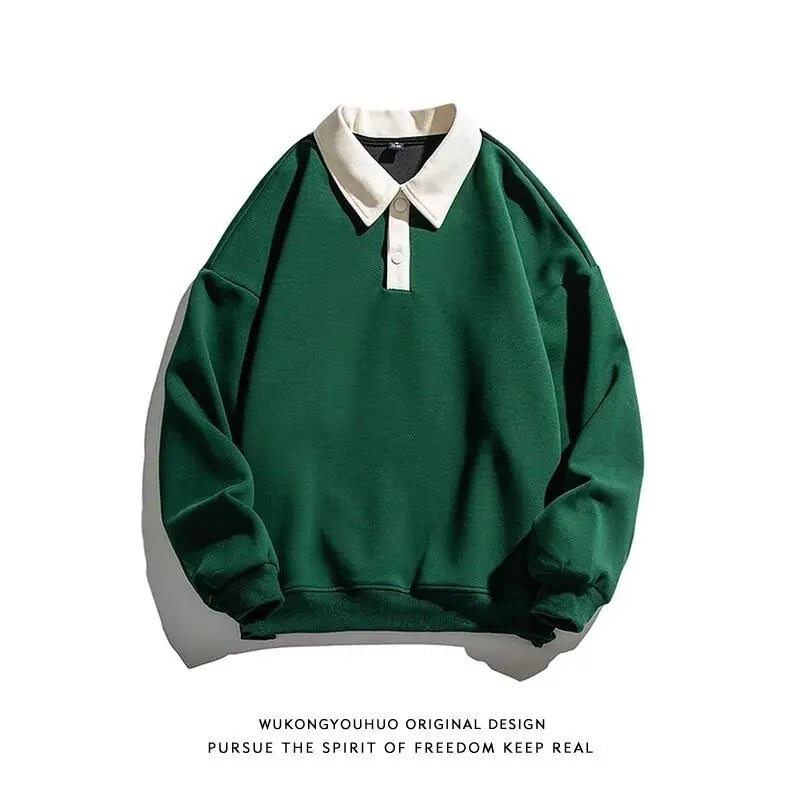 Autumn Lapel Hoodie Men Oversized Fashion Casual Black Green Sweatshirt Men Korean Loose Pullover Hoodies Mens Hoody M-3XL voguable