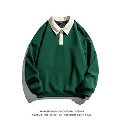 Autumn Lapel Hoodie Men Oversized Fashion Casual Black Green Sweatshirt Men Korean Loose Pullover Hoodies Mens Hoody M-3XL voguable