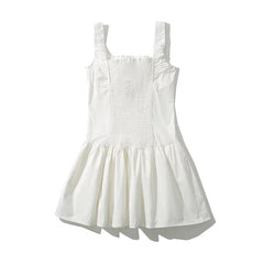 YENKYE Summer Women Sexy Ruched Chest Corset Style Tank Mini Dress Low Waist Sleeveless Female Holiday Party Robe voguable