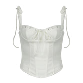 White Lace-up Bow Corset Top Women Vintage 2000s Sleeveless Skinny Cropped Tops Elegant Streetwear Tees y2k Coquette Vest voguable