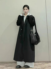 Black Faux Wool Jacket Women Winter Thick Warm Double Breasted Long Coat Y2K Female Korean Elegant Hepburn Style Blend Outerwear voguable