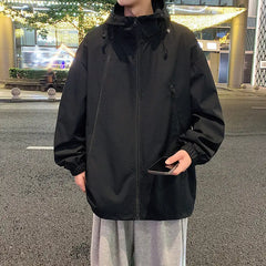 Spring Gradient Windbreaker Men's Multi Zippers Casual Climbing Hat Jacket Unisex Fashion Gorpcore Camping Fishing Coat