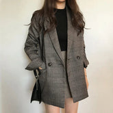 Voguable Women Winter Plaid Blazers Coats Korean Fashion Elegant Solid Thick Jacket Female Double Breasted Office Lady Long Overcoat voguable