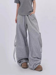 Streetwear Gray Sweatpants Women Low Waist Loose Harajuku Pockets Pants American Casual Hip Hop Lace Up Oversize Bf Trousers New voguable