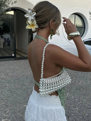 Glitter Deep V Neck Sexy Tank Tops Women Vest Pullovers Summer New Sparkle Backless Cropped Tops Elegant Beach Tops voguable