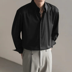 Black White Shirt Men Fashion Social Mens Dress Shirt Korean Loose Long Sleeved Shirt Mens Office Formal Shirts Ice Silk M-2XL voguable