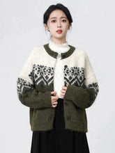 Women O Neck Retro Print Cardigan Sweaters Casual Lazy Wind Long Sleeve Knitted Short Coat Fall Winter Vintage Harajuku Lady Top voguable