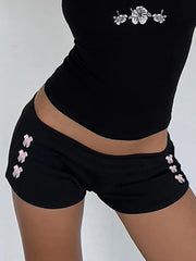 Voguable Kawaii Bow Patchwork Mini Shorts Low Rise Bottoms Korean Knit Skinny Panties Women Y2K Aesthetic Short Pant coquette voguable